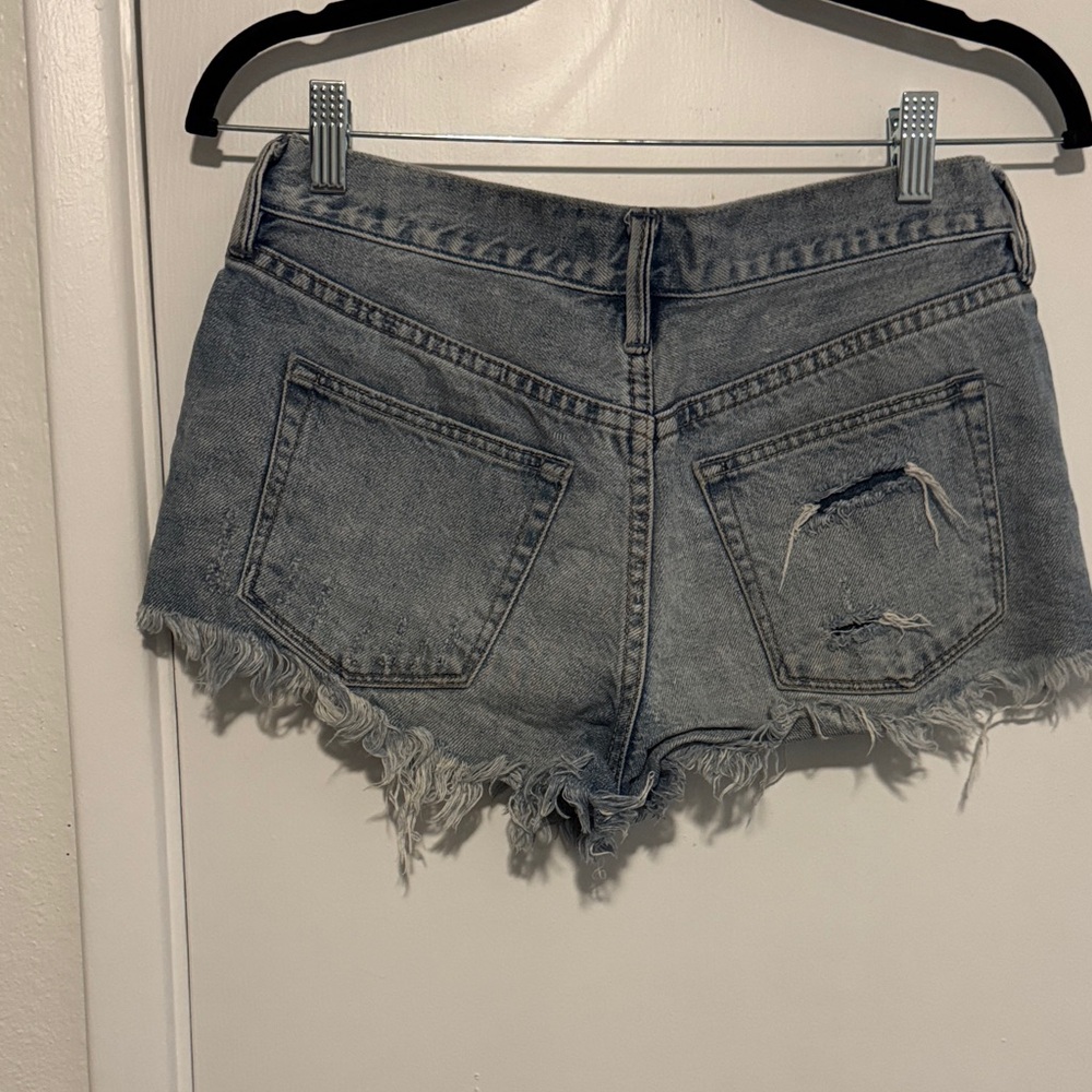 Free People Light Blue Frayed Jean Shorts - Picture 4 of 4